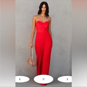 Vici Red Pleated Sheath Maxi Dress for Wedding Guest